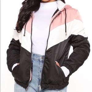 Pink, White and Black Puffer Jacket